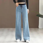 Naiste elastsed k&otilde;rge v&ouml;&ouml;kohaga sirged teksad Baggy Oversize laia s&auml;&auml;rega teksap&uuml;ksid kevads&uuml;gis p&otilde;hjuslik vintage 30 helesinine v&auml;rv