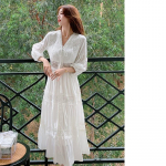 Kleit kevad-suvi valge magus Prantsuse puhvis varrukas p&otilde;lve kohal Pikk seelik Rannaseelik reisiseelik L valge