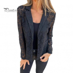 Naiste &uuml;likond, mantel, pitsdisain, rev&auml;&auml;r, pikkade varrukatega, &uuml;hev&auml;rviline elegantne bleiser jakk &Auml;ririided vabaaja igap&auml;evar&otilde;ivad S must