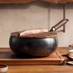 24cm Malmist Wok Hiina Toiduvalmistamine Keetmine K&ouml;&ouml;gin&otilde;ud Kattevaba Gaas Wokpann Lame P&otilde;hi Wooden Lid