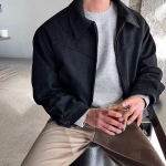 Meeste retro pruun seemisnahast jakk - S&uuml;gis/Talv, Mitmek&uuml;lgne l&uuml;hikese rev&auml;&auml;riga disain L must