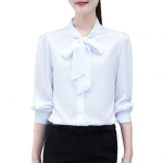 Naiste kontoris&auml;rk p&uuml;stkrae, pikkade varrukatega, paelaga seotava v&ouml;&ouml;ri abil, naiste pluus, &uuml;hev&auml;rviline, &uuml;he n&ouml;&ouml;biga kinni n&ouml;&ouml;bitav s&auml;rk S valge