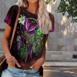 Naiste suvine T-s&auml;rk, tuulekelladega tr&uuml;kitud retromoe l&uuml;hikeste varrukatega t-s&auml;rgid, vabaaja tr&uuml;kitud topid XS sinine