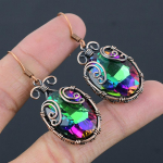 Mystic Rainbow Topaz Copper Wire Wrap Jewelry Earring 2.21 v7y76