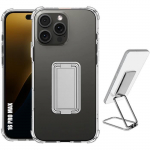 Coque pour iPhone 16 Pro Max, Silicone Slim Transparent avec Support R&eacute;glable Argent&eacute; M&eacute;tal