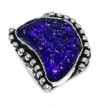 Natural Blue Moldavite Quartz 925 Sterling Silver Jewelry Ring Size 6 a3e86