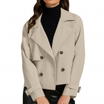 Naiste l&uuml;hike trench-mantel, vabaaja pikkade varrukatega kaherealine jakk, s&auml;lkudega rev&auml;&auml;r, l&uuml;hike bleiser taskutega, kevad/s&uuml;gis pealisr&otilde;ivas L khaki