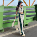 Naiste American Vintage kontrasti paneeliga hiphop joggerid - Jazz k&otilde;rge v&ouml;&ouml;kohaga laiad tantsup&uuml;ksid retrodisainiga XL