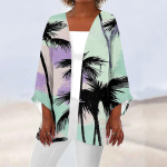 Naiste vabaajamood Beach Ocean Tree Print Kerge keskmise pikkusega jope kardigan XL