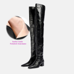 Krazing Pot Mikrofiiber Terava Ninaga Keskmise Kontsaga &Uuml;le P&otilde;lve Saapad Suurus 46 Suurus 45 Suur Suurus Volditud Kaunistus Reieni Saapad 34