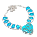 Natural Tibetan Turquoise, Topaz 925 Sterling Silver Jewelry Necklace 18 j5q27
