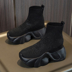 Moodsad Uued 8CM Venivad Kootud Saapad Kangast Sokk Platvorm Kiil pahkluu Slip-on Kevad S&uuml;gis Naiste Mood Kivist Bling Kingad 34 must