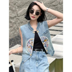 Suvine naiste tikandiga teksavest, Bohemian Style varrukateta teksajakk XXXL