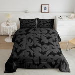 Nahkhiirte mustriga tekikott komplekt 1/2 padjapuuriga &Ouml;ine voodipesu komplekt naistele Halloweeni tekk naistele t&auml;iskasvanutele Toa kaunistus EU Single(135*200cm)3pcs black