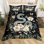 Madu tekikottide komplekt lastele poistele teismelistele Madu tekikott Reptiili tr&uuml;kiga voodipesukomplekt Loomakujuline tekikott Voodipesu kuninganna suurus EU Single(135*200cm)3pcs black