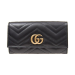 Gucci GG Marmont Pikk rahakott Kuldse logoga Tepitud nahast Naiste rahakott Must 443436-DTD1T-1000 Regular Edition,Basic Set (Bag+Dust Bag)