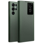 QIALINO Ehtne Nahast Nutikas &Uuml;mbris Samsung Galaxy S24 Ultra Telefonile Kerge Kaanega Nutika Vaateaknaga S24 Ultra jaoks For Galaxy S24 Ultra roheline