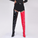 Seksikad naised &uuml;le p&otilde;lve Saapad T&uuml;drukutele K&otilde;rge kontsaga Saapad Plisseeritud lakknahast Mootorratta terava varba lukuga kingad 45