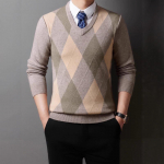 Meeste V-kaelusega kampsun S&uuml;gis Talv Uus Argyle mustriga Pullover Kudum Kihtideks M khaki