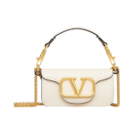 Valentino Loc&ograve; Kuldne V-logo Eemaldatav libisev kett Vasikanahast Baguette kott Crossbody &otilde;lakott Mini naiste kotid Valge WP0Z28ZXLI16 Basic Set (Bag+Dust Bag)