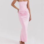 Naiste strapless korsett merineitsi ballikleit m&uuml;ndiroheline k&uuml;lgmise draping detailiga pidulik kleit L roosa