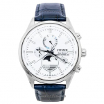 Citizen Eco-Drive Raadiojuhitav Nahkrihm Valge sihverplaat BY1030-09A 100M Meeste k&auml;ekell valge