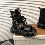 Naiste Suvised Jahedad Moodsad Saapad Metallist Pandlaga Retro Naiste Sandaalid Platvormiga L&auml;bil&otilde;ikega Punk Pandlaga Sandaalid Botas Mujer 35 must