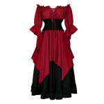 Naiste keskaegne vintage maksikleit v&ouml;&ouml;kohal voltide ja paelaga, puhvk&auml;iguste ja kihilise seelikuga, kunstilise stiiliga &uuml;ritusteks XXL veini
