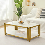 Ristk&uuml;likukujuline kohvilaud metalljalgadega, marmoreeritud lauaplaat, moodne elutoam&ouml;&ouml;bel, valge-kuldne &ndash; K46/L1140/S64 cm 114 x 64 x 46 cm