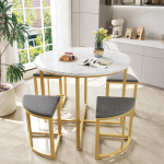 S&ouml;&ouml;gilauakomplekt nelja tooliga, S&ouml;&ouml;gikomplekt MDF-lauaplaadi ja kullatud rauaraamiga, Samettool, Moodne luksuslik laud ja toolid, Hall 80 x 80 x 75 cm