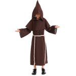 Laste keskaegne munkade kost&uuml;&uuml;m Kapuutsiga r&uuml;&uuml; Halloweeni Cosplay Teatrietendus Pikkade varrukatega Unisex Pruun Must Kids M black