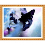 Teemantmaal  Animal Black Cat  Tikand Ristpistes Rhinestone Maaling Decor Gift Bk 20X30CM