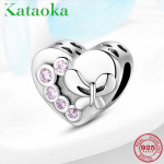 KATAOKA kvaliteet 925 Sterling Silver Beads roosa S&uuml;damekujulised amuletid Sobib originaal Euroopa k&auml;ev&otilde;ruga DIY roheline