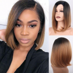 Ilus l&uuml;hikeste sirgete juustega must s&uuml;nteetiline parukas naistele hele