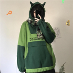 Harajuku Aesthetic Frog Anime Hoodie Naiste Lilla Pikkade Varrukatega Suurem&otilde;&otilde;tmelised T&auml;navar&otilde;ivad Kpop Gooti Cosplay Talveriiete Topid M roheline