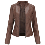 Naiste kunstnahast rattajope PU mootorratta vabaaja lukuga &otilde;huke mantel k&auml;rbitud v&otilde;idus&otilde;itja Moto pommitaja &uuml;ler&otilde;ivad suures suuruses S-4XL &uuml;lem&otilde;&otilde;duline mood uus 3XL pruun