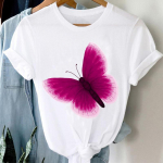 Naiste l&uuml;hikeste varrukatega T-s&auml;rk Naiste graafiline T-s&auml;rk Naiste prindiga Akvarell Liblikad Riided Vabaaja multifilmid Moodriided Top T-s&auml;rk S valge