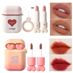 Hengfang 2Set/Lot k&otilde;rvaklapid Love Icon Double Tube Mittenakkuv Cup Kauakestev Veekindel huulepulk Matte K&otilde;rvaklapi Kuju Huulepulk Alasti Punased Huuled Meik