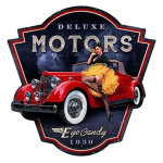 Les Tr&eacute;sors De Lily [A2563] - Retro metallist tahvel  Deluxe Motors  punane sinine vintage - 43x43 cm (Pin-up 1930) punane