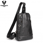 HUMERPAUL Crocodile Print meeste nahast rinnakott Suure mahutavusega spordikott must