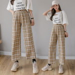 Vintage ruudulised p&uuml;ksid elastsed v&ouml;&ouml;p&uuml;ksid naiste k&otilde;rge v&ouml;&ouml;kohaga pluss laia s&auml;&auml;rega p&uuml;ksid vabaaja naiste korea p&uuml;ksid naistele S