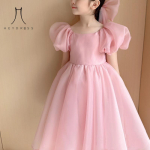 Uus t&uuml;drukute organza roosa printsessi kleit 100 roosa