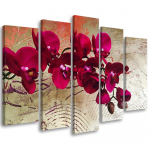 Viieosalise pildiga l&otilde;uendiprint Orchid Flowers Pink 100x70 punane