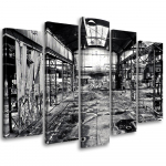 Viieosaline pildil&otilde;uenditr&uuml;kk Old Factory Black White 100x70 must/valge