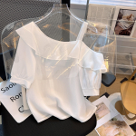 Mood suvine l&uuml;hikeste varrukatega &scaron;ifoonist pluusis&auml;rk, naiste &otilde;lavarrega topp J272 S valge