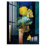 Abstraktne kuldsete lehtede seinapilt Plakat Moodne roheline sinine taimemaal l&otilde;uendil P&otilde;hjamaade seinakunst elutoa sisekujunduseks 20x30cm valge