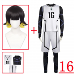 Anime Blue Lock Bachira Meguru Cosplay Kost&uuml;&uuml;m Valge Jersey Jalgpalli Jumpsuit Body Halloweeni karnevali riided L-(Suit+Wig)