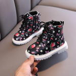 S&uuml;gistalvised lapsed, t&uuml;drukud, soojad pl&uuml;&uuml;ssaapad, vabaaja lameda kontsaga, tr&uuml;kitud poolsaapad 21 must