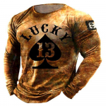 Retro pokker lucky 13 printing meeste T-s&auml;rgid Kevad ja s&uuml;gis vabaaja &uuml;markaelus minister mansett T-s&auml;rk, meeste Euroopa Liidu s XXXL