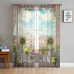 Euroopa stiilis hoone r&otilde;du maastik t&uuml;ll aken kardinad elutuba organza l&auml;bipaistev voile kardin Magamistuba k&ouml;&ouml;k kodukaunistus W135 x H115cm x1